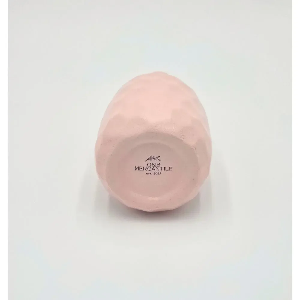Soft Pink Geometric Bud Vase, Minimal Ceramic Stem Holder, Modern Shelf Accent